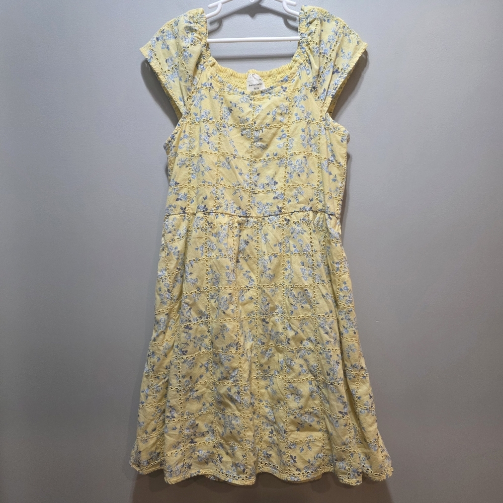 Abercrombie & Fitch Kids Ruffle Sleeve Dress Yellow & Blue Floral Size 13/14 - Picture 6 of 15